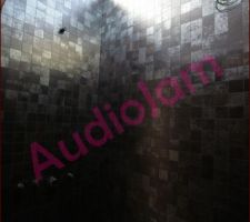 La mosaïque dans la douche, avec la fenêtre de toit au-dessus !