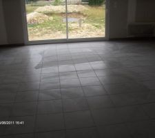 Carrelage salon couleurs gris(je regrette un peu d'avoir choisit celui ci est tr&egrave;s chiant a netoyer)