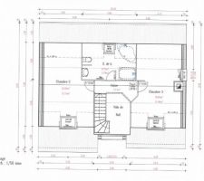 Nouveau plan de l'étage suite à l'échec de la certification BBio. Les fenêtres ont été déplacés et l'une des chambres a été agrandie.