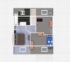 Plan de l'étage que j'ai modifié pour l'emplacement des placards (tous les meubles sont à la taille réelle de mes meubles