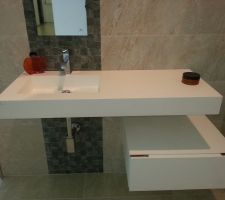 Vasque PORCELANOZA en corian mat pour sdb parents.