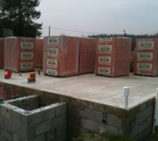Les briques sont sur la dalle bientot les murs