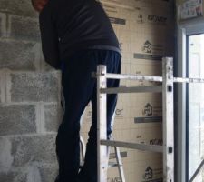 Pose de la 1ere plaque d'isolant