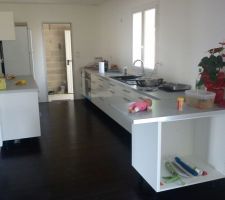 Même chose pour l'élément bas qui fera office de bar, les portes noires fumées indispo à cette époque, problème réglé maintenant. Les plinthes n'étaient pas installées aussi, de couleur inox.