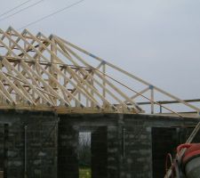 Et bah, non!!! mais on ne l'a su que dans les jours qui ont suivis. Notre chef de chantier nous a annoncé au téléphone que la charpente est stoppée car les câbles représentent un risque et on ne va pas attendre que quelqu'un se fasse électrocuter. Il a fallu 3 semaines pour que quelqu'un se déplace.
Résultat, charpente stoppée en l'attente d'une solution technique apportée par ERDF, on ne sait pas quand. A l'heure actuelle, 2 mois d'arrêt de travaux, deux mois d'intérêts intercalaires envolés pour une construction qui n'évolue plus, on est maudit !!! on ne sait toujours pas quand ça va pouvoir reprendre, les délais annoncés ne sont pas rassurants!!!! c'est le drame, pas d'autres mots.