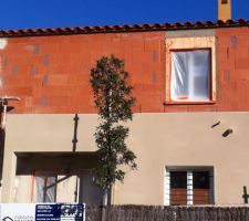 Décroché fini de crépis.
Emplacement des tuyaux d'évacuations du toit terrasse.