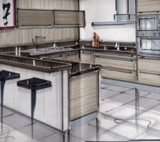 Dessin implantation cuisine