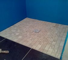 Pose douche italienne , pose de la mosa&iuml;que au sol , avec un brin d'artistique