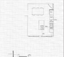 Dessin de la cuisine, Vue de dessus et de face. Ceci est une ébauche