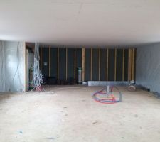 Le placo du plafond est posé et la pieuvre commence à être posé