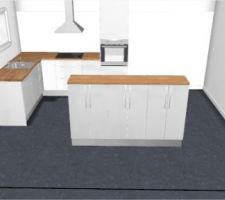 Cuisine IKEA avec Ilot brillant blanc