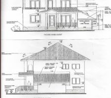 Plans des façades NO et SO. nous avons du modifier complètement la toiture car la DDT à imposer des sens de faîtage particulier pour chaque maison du lotissement. A part cela, tout est OK. le permis a été obtenu!!!