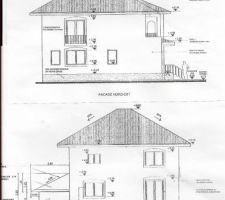 Plan façades NE et SE de la maison.