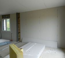 Montage des cloisons de la salle en cours