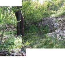 Le pallier 2 après un peu de ménage, j'aimerai créer un petit escalier en pierre là où le mur s'écroule...
il reste du boulot de désherbage!
