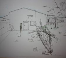 Dessin rapido de la cours pour comprendre la place des ouvertures.