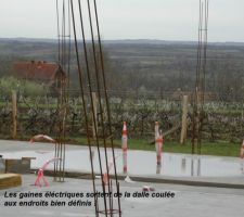 Les gaines electriques sortent de la dalle coul&eacute;e aux endroits bien d&eacute;finis.