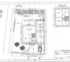 Plan de masse rz  r1 
le sous sol se trouve sous la buanderie 
l etage se positionne sur le cube a coter du garrage