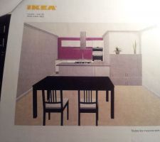 La vue 3D de notre future cuisine. A gauche de la table, il n'y aura pas de mur, ca sera le salon et l'accès aux chambres