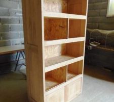 Batterie pour les geckos qui se trouvera dans la pièce à vivre. Réalisée par beau-papa et ma moitié, en chêne et OSB. Le résultat est déjà très sympa et la ligne sera en harmonie avec nos meubles. Ils ont fait du beau travail !