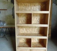 Batterie pour les geckos qui se trouvera dans la pièce à vivre. Réalisée par beau-papa et ma moitié, en chêne et OSB. Le résultat est déjà très sympa et la ligne sera en harmonie avec nos meubles. Ils ont fait du beau travail !  Les poignées seront assorties à nos meubles aussi pour les portes du bas