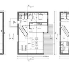 Plan groupé sous sol rdc et r 1 en V3 (escalier sous sol intégré)