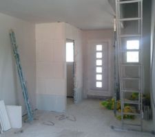 Entr&eacute;e, toilettes et mont&eacute;e futur escalier