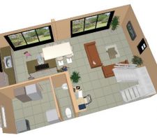 Vue 3D de la cuisine et des ouvertures surtout