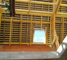 La couverture est en cours, et le premier velux posé !!