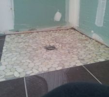 Les galets de la douche à l'italienne "Blancs KXFLAT" de chez Tanguy.