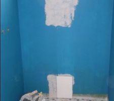 Début de la pose de la faïence dans la douche