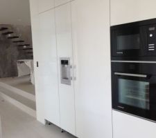 Mur technique de la cuisine avec les fours, frigo et congel