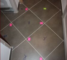 Carrelage à changer dans le couloir, ceux qui sont cochés