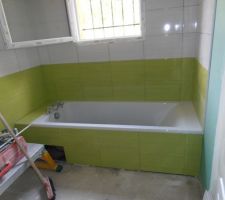 La SDB avec ses 2 couleurs: vert anis