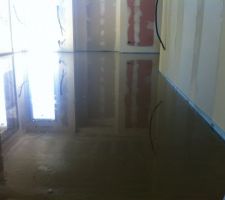 Et ce matin ils sont venu couler la chape liquide. chantier suspendu pour quelques jour le temps que la surface s&egrave;che. les artisants ne reviendrons qu'en septembre pour la suite des travaux en attendant ils nous reste la fin de l'&eacute;lectricit&eacute; et toute la peinture (enduit et pon&ccedil;age compris) &agrave; faire. 
en parall&egrave;le, il nous faut faire quelques travaux de ma&ccedil;onnerie sur le tour du terrain avant que le terrassier passe pour remettre les terres en place.
le mois d'ao&ucirc;t promet d'&ecirc;tre bien charg&eacute; !!