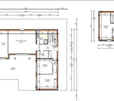 2ème plan en L avec les 2 chambres des enfants en bas et suite parentale au 1ère étage