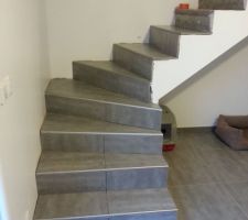 Le carrelage de l'escalier avance bien !