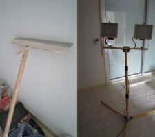 Le matériel pour l'enduit (raclette géante et 2 projecteurs 400w)