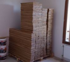 61 colis à déballer pour 75 m2. 5 pots de colle 3M. Le tout pris chez LM.