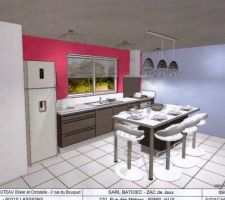 Autre vue sur notre future cuisine , bien plus belle en vrai que sur papier .... Les couleurs sont juste là pour donner un aperçu , ça sera pas forcément notre choix ... (les tabourets aussi ) .
Notre fenêtre de cuisine est panoramique , donc un peu moins haute que celle-ci ...mais plus large .