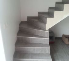 Escaliers jointé et plâtre en court de séchage sur le côté des marches