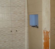 Pose de la faience de la salle d'eau, sans les joints.