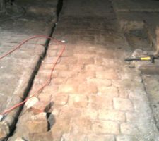 Ces beaux pavés doivent laisser place au passage de la viabilisation...mais nous allons les récupérer un par un, ils serviront de liaison entre la maison et la grange.