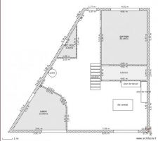 Voici une ébauche du RDC de notre future habitation
le salon n'a pas de séparation c'est juste une petite différence de niveau de 40 à 50 cm avec deux marches au centre