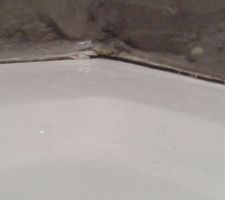 Zoom jonction bac à douche - mur béton ciré (avec flash)