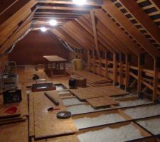 Vue de l'étage en cours de pose du plancher