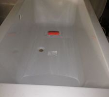 Baignoire ok marque Allia en 180 avec double pente pour faire trempette à deux :)
