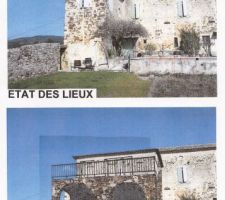Sur la photo l'état des lieux et le projet. Le bâtiment sera démoli en partie puis reconstruit différemment.
Une terrasse de 40m2 viendra compléter l'agrandissement.
des poteaux seront élevés pour soutenir la terrasse ainsi qu'une partie de l'extension.