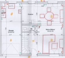 Plan du rez-de-chaussée de la maison avec mis en situation du mobilier.