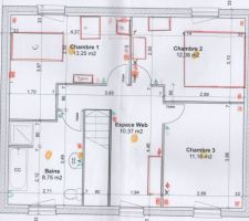 Plan du 1er étage de la maison avec mis en situation du mobilier.